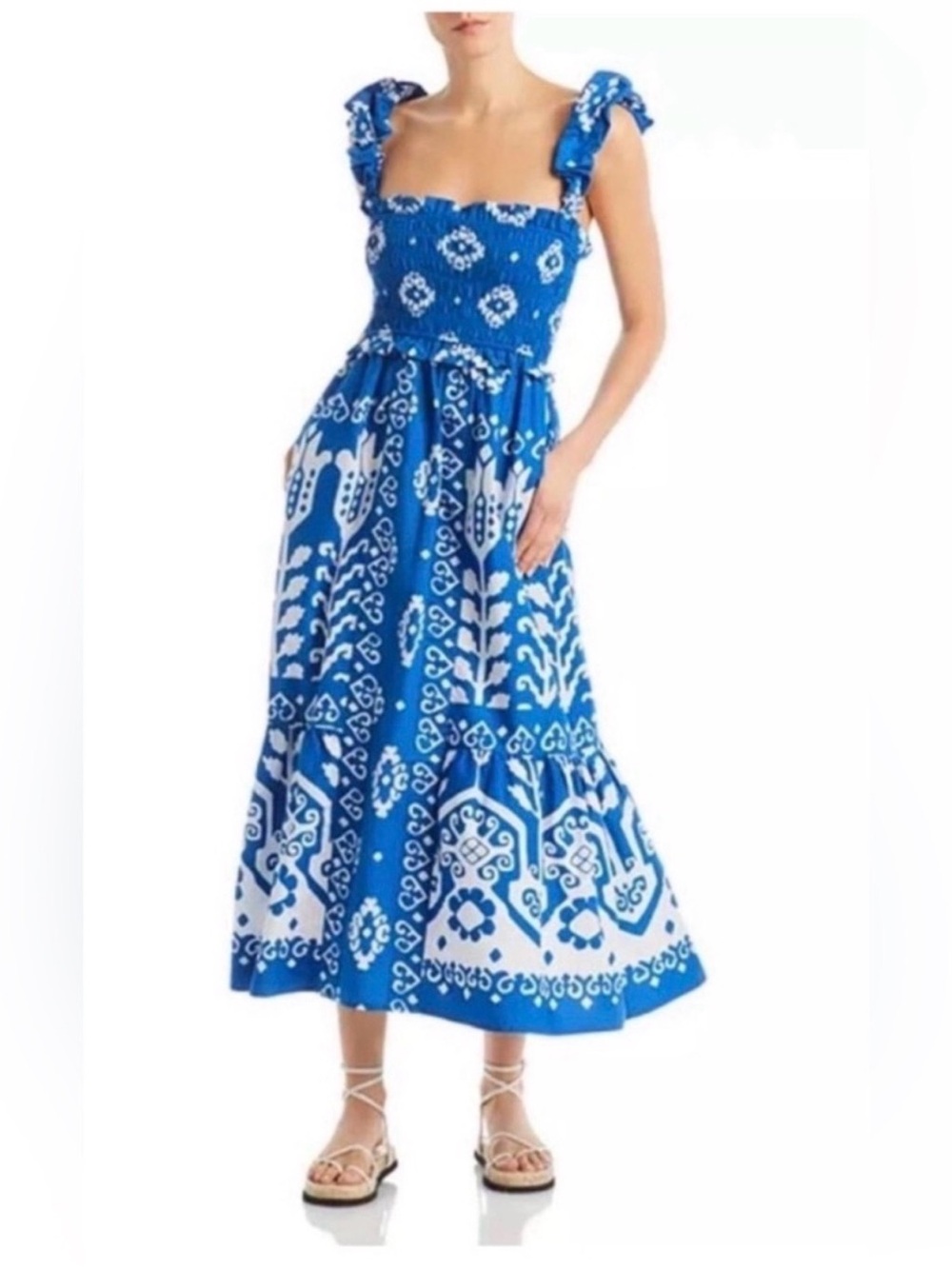 Sea New York Blue & White Midi Maxi Dress large block print floral design